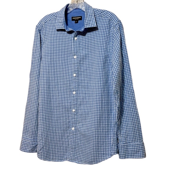 Johnston & Murphy Double Layered Cotton Button Down Shirt Blue Yarn Dyed Plaid S - Picture 4 of 10